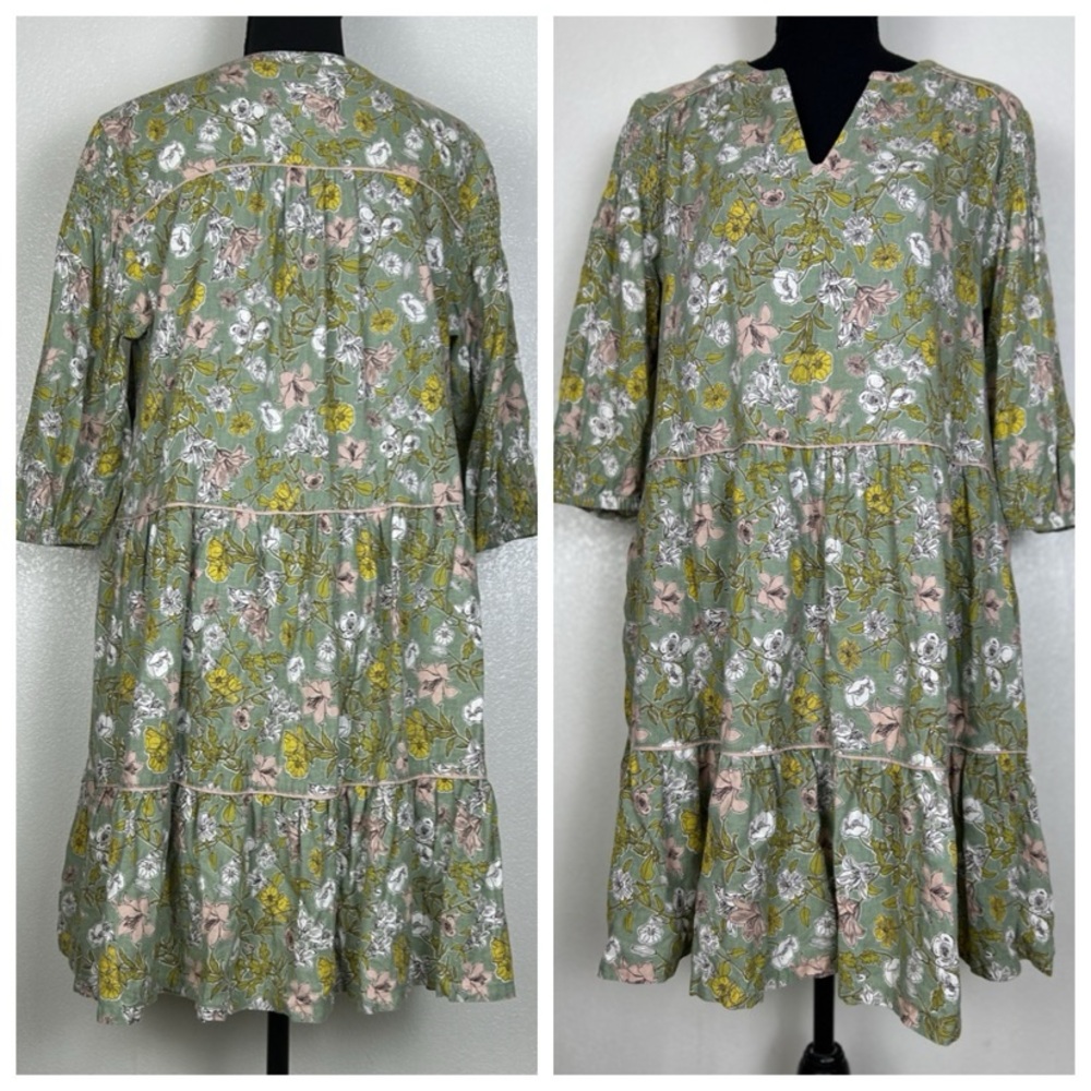 CYNTHIA ROWLEY Mint‎ Green Floral Linen/Rayon Dress
